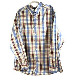 Roundtree & Yorke Mens Long Sleeve Shirt Button Down Blue Plaid SZ 2XT